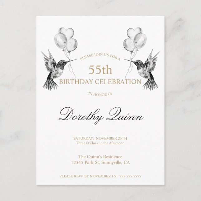 Watercolor Hummingbird Balloon Birthday Invitation Postcard (Front)