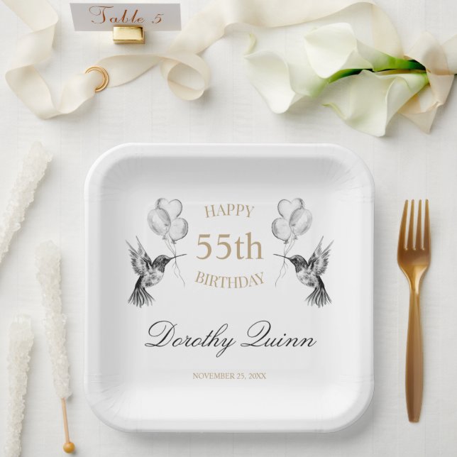 Watercolor Hummingbird Balloon Birthday Party Paper Plate (Wedding)