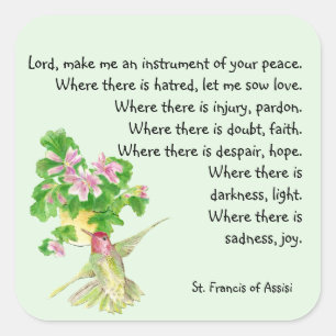 Watercolor Hummingbird Bird St. Francis Prayer  Square Sticker