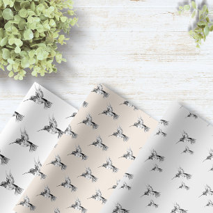 Watercolor Hummingbird Black and White Wrapping Paper Sheet