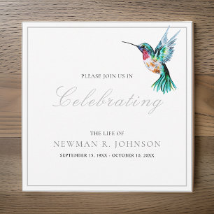 Watercolor Hummingbird Celebration of Life Invitation