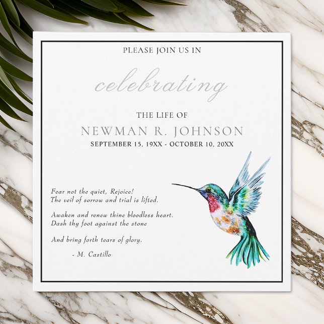 Watercolor Hummingbird Celebration of Life Invitation (Creator Uploaded)