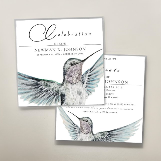 Watercolor Hummingbird Celebration of Life Invitation (Creator Uploaded)