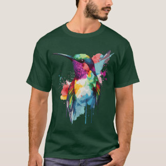 Watercolor Hummingbird Colourful Bird Watcher frie T-Shirt