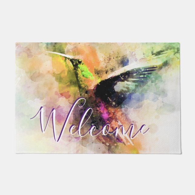 Watercolor hummingbird  doormat (Front)