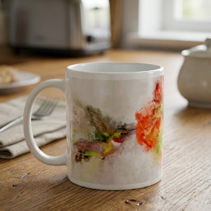 Watercolor Hummingbird Feeding on Vibrant Flower Coffee Mug