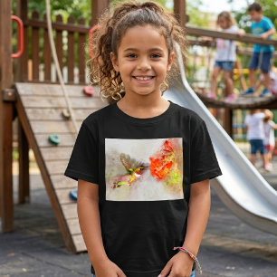 Watercolor Hummingbird Feeding on Vibrant Flower T-Shirt