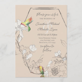 Watercolor Hummingbird Floral Geometric Wedding Invitation