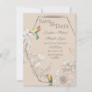 Watercolor Hummingbird Floral Geometric Wedding Save The Date