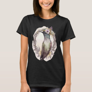 Watercolor Hummingbird Flower Crown Floral Birds T-Shirt