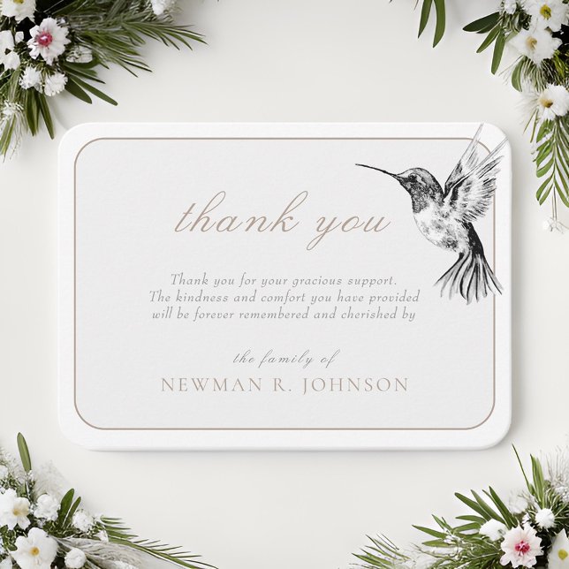 Watercolor Hummingbird Funeral Memorial Thank You Card (Creator Uploaded)