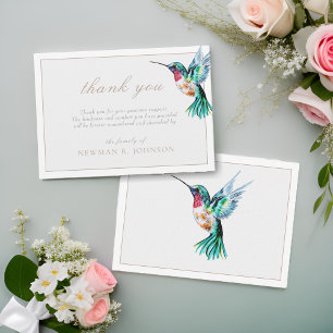 Watercolor Hummingbird Funeral Memorial Thank You Card