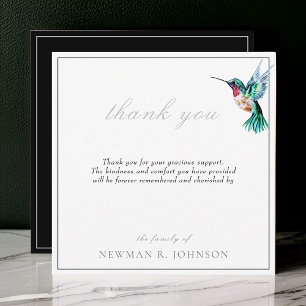 Watercolor Hummingbird Funeral Memorial Thank You Card