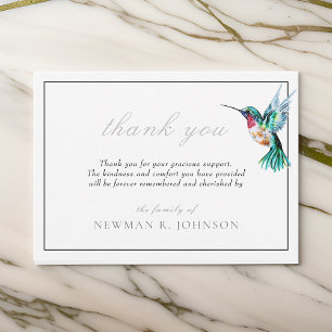 Watercolor Hummingbird Funeral Memorial Thank You Card