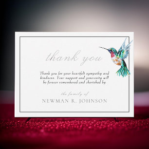 Watercolor Hummingbird Funeral Memorial Thank You Card