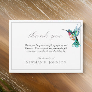 Watercolor Hummingbird Funeral Memorial Thank You Card