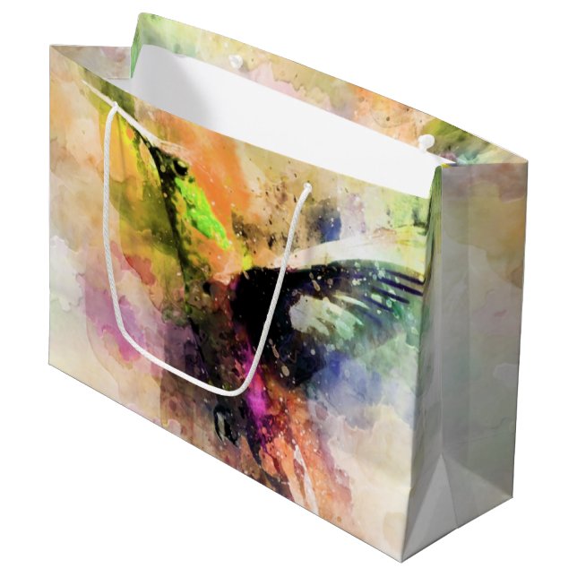 Watercolor hummingbird  large gift bag (Front Angled)