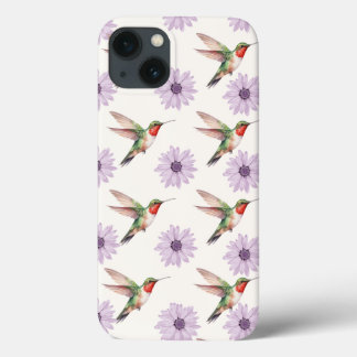 Watercolor Hummingbird & Purple Daisy Pattern  iPhone 13 Case