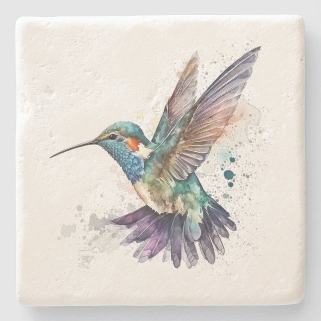 Watercolor Hummingbird Stone Coaster (Front)