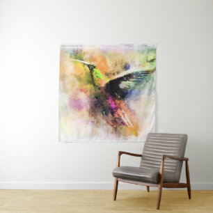 Watercolor hummingbird tapestry