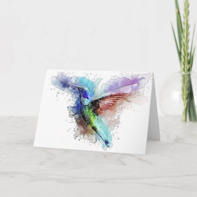 Watercolor Hummingbird Thank You Card (Front)