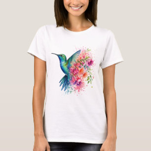Watercolor Hummingbird Vibrant Floral Bird Design T-Shirt