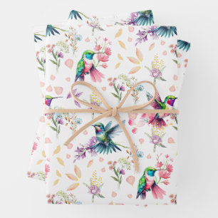 Watercolor Hummingbird & Wildflower Wrapping Paper Sheet