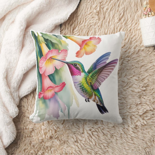 Watercolor Hummingbird with Florals Cushion (Blanket)