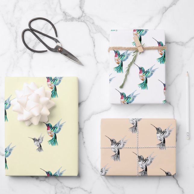 Watercolor Hummingbird Wrapping Paper Sheet (Front)