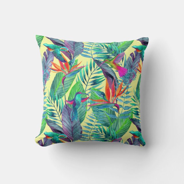 Watercolor Hummingbirds | Add Your Initial Cushion (Front)