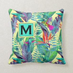 Watercolor Hummingbirds Add Your Initial Cushion