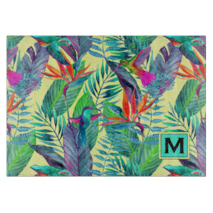Watercolor Hummingbirds   Add Your Initial Cutting Board