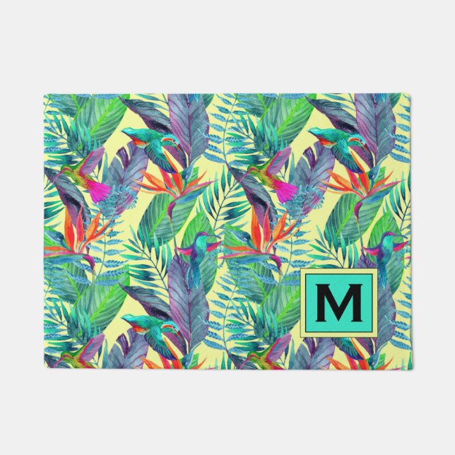 Watercolor Hummingbirds | Add Your Initial Doormat (Front)