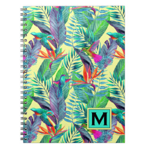 Watercolor Hummingbirds Add Your Initial Notebook