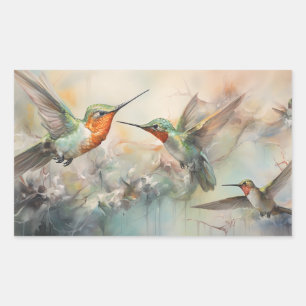 Watercolor Hummingbirds in Flight Rectangular Sticker