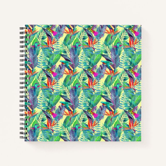 Watercolor Hummingbirds In The Jungle Notebook (Front)
