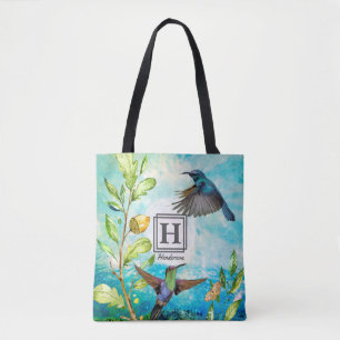 Watercolor Hummingbirds   Monogrammed Tote Bag