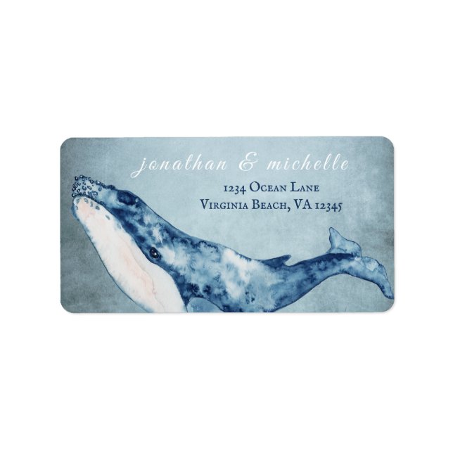Watercolor Humpback Whale Nautical Beach Address Label (Front)