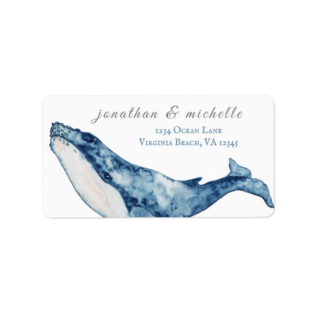 Watercolor Humpback Whale Nautical Beach Address Label (Front)