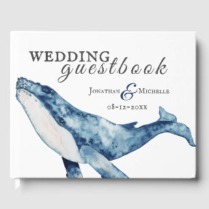 Watercolor Humpback Whale Nautical Beach Wedding Guest Book