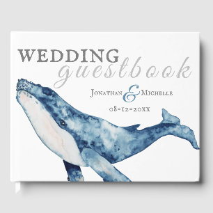 Watercolor Humpback Whale Nautical Beach Wedding Guest Book
