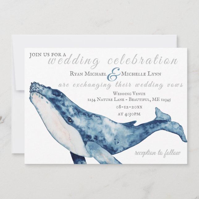 Watercolor Humpback Whale Nautical Beach Wedding Invitation (Front)