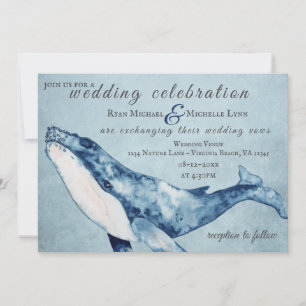 Watercolor Humpback Whale Nautical Beach Wedding Invitation