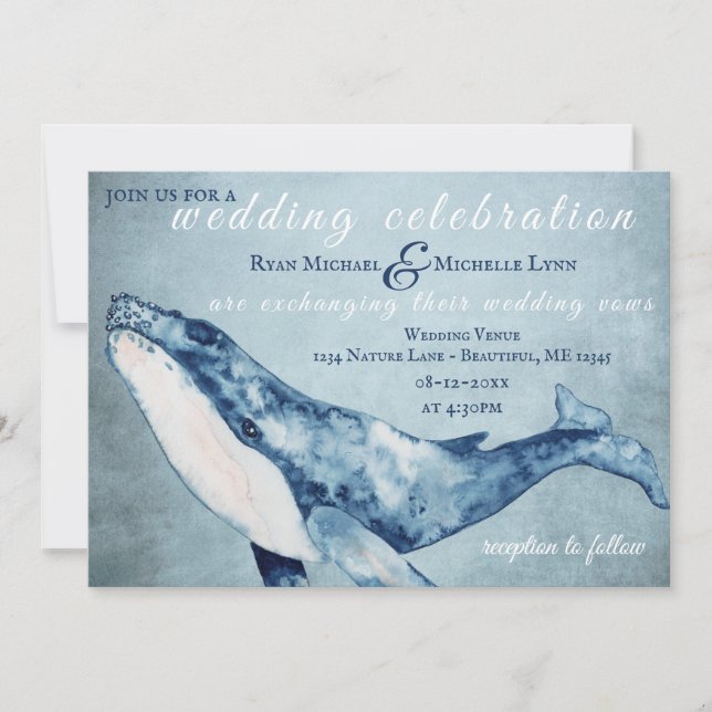 Watercolor Humpback Whale Nautical Beach Wedding Invitation (Front)