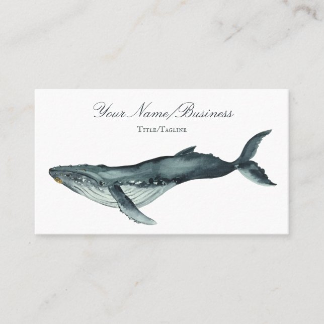 Watercolor Humpback Whale Ocean Beach Business Card (Front)