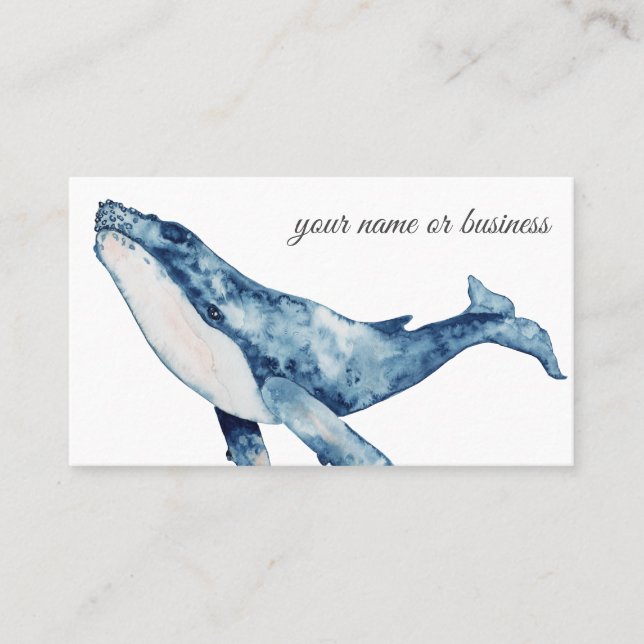 Watercolor Humpback Whale on White Bkg Beach Business Card (Front)