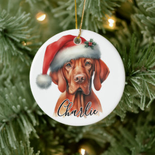 Watercolor Hungarian Vizsla Dog Personalised Ceramic Tree Decoration