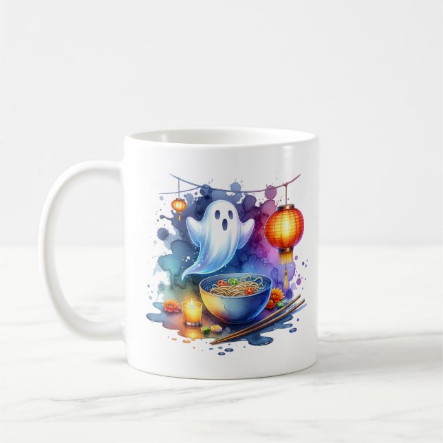Watercolor Hungry Ghost Festival Coffee Mug (Left)