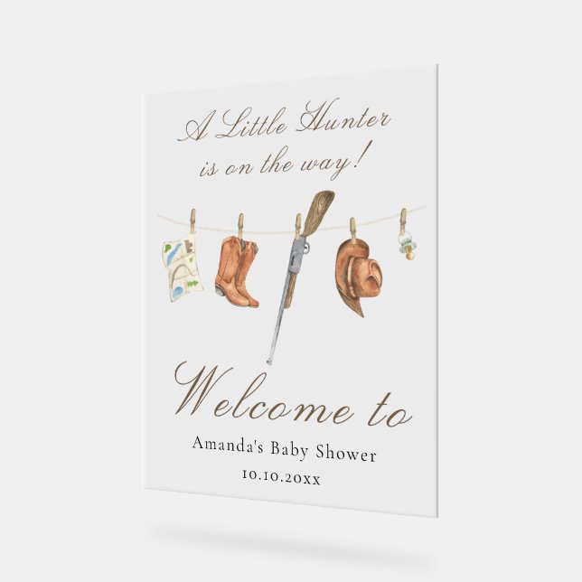 Watercolor Hunter Baby shower Welcome Acrylic Sign (Angle)