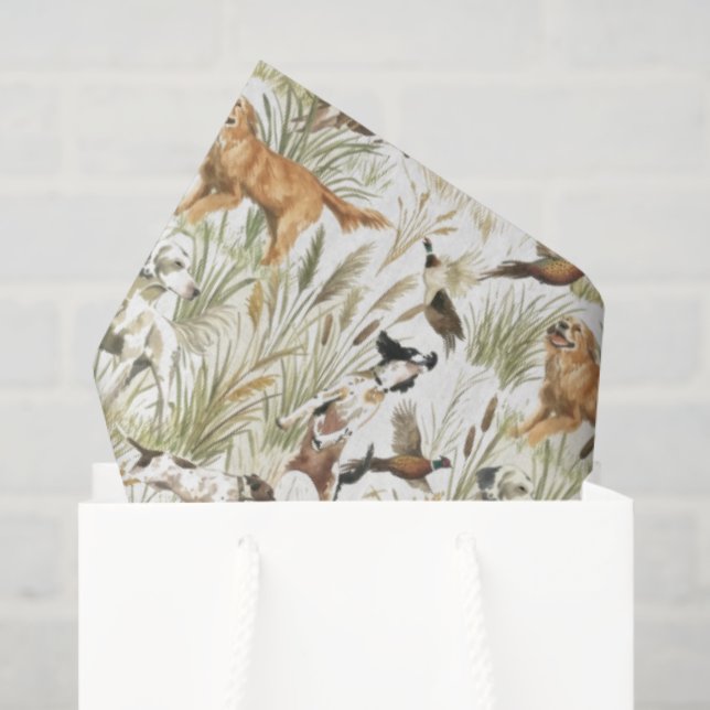 Watercolor Hunting Dog Pattern | Rustic Woodland Tissue Paper (Gift Bag)